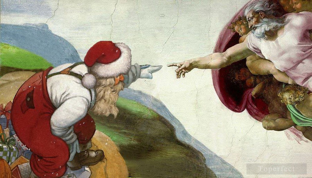 La création du Père Noël par Dieu Noël original Peintures à l'huile